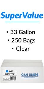 Amazon.com: Reli. SuperValue 33 Gallon Trash Bags (250 Count Bulk) Clear 30 Gallon - 33 Gallon ...