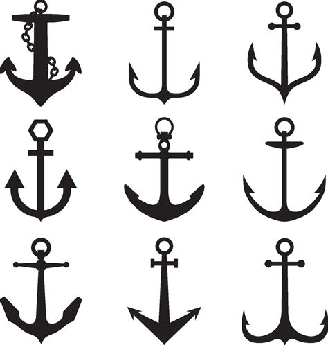 Anchors Silhouette Set Anchor In Sea Nautical Symbol Simple Anchor