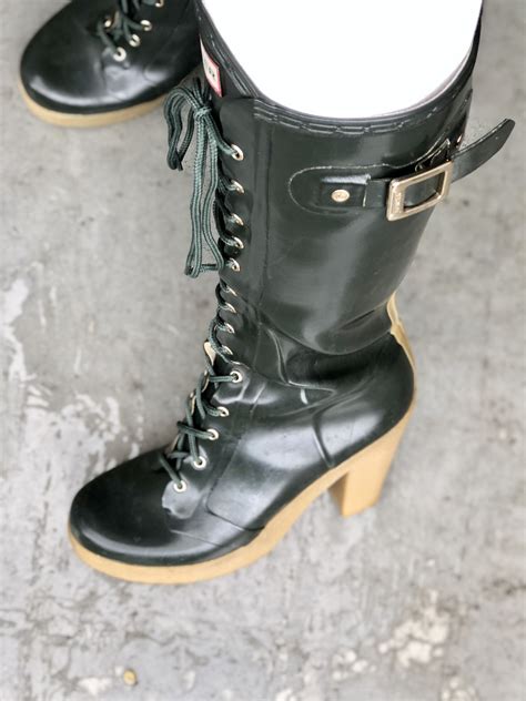 hunter lapins lace up high heel boots in 2021 boots leather boots rain boots
