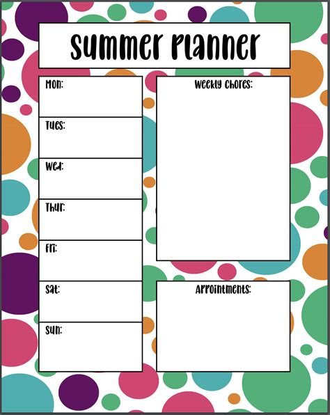 Kids Summer Daily Planner And Chore Chart 8 Page Pdf Pretty