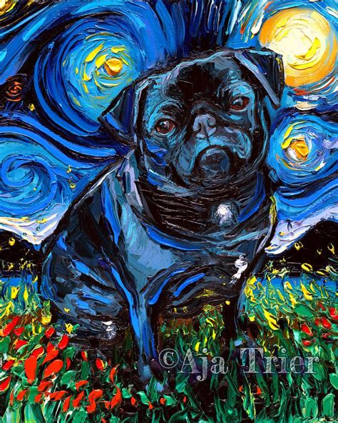 Black Pug Art 8x10 Starry Night Print Dog Lover T Cute Art Etsy