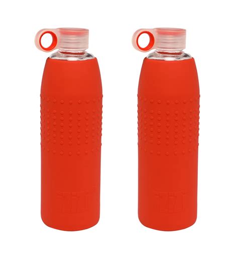 Buy Izizi Red 1 Litre Glass Water Bottles With Silicone Sleeve Set Of 2 Online Glass Bottles