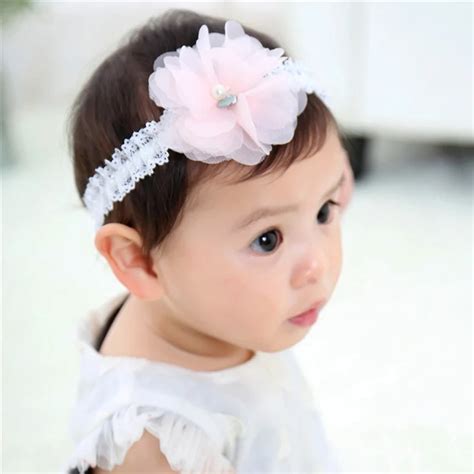 Newborn Baby Flower Headband Lace Chiffon Flower Pearl Headbands
