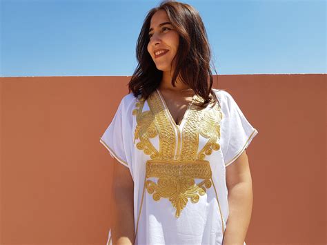 White Moroccan Kaftan Gold Djellaba For Women Present For Mother