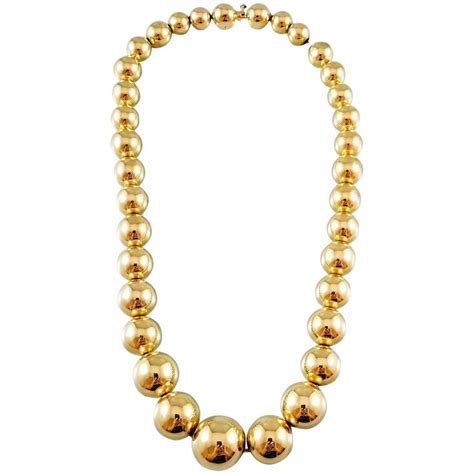 Vintage 14k 40 Grams Graduated Gold Beads Necklace 14” For Sale On