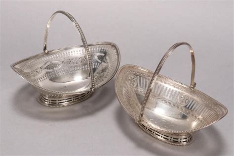 Matched Pair Of George Iii Sterling Silver Swing Handle Baskets