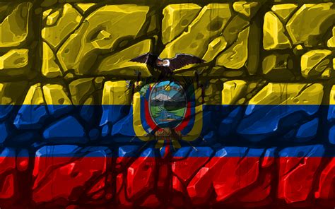 Download Wallpapers Ecuadorian Flag Brickwall 4k South American