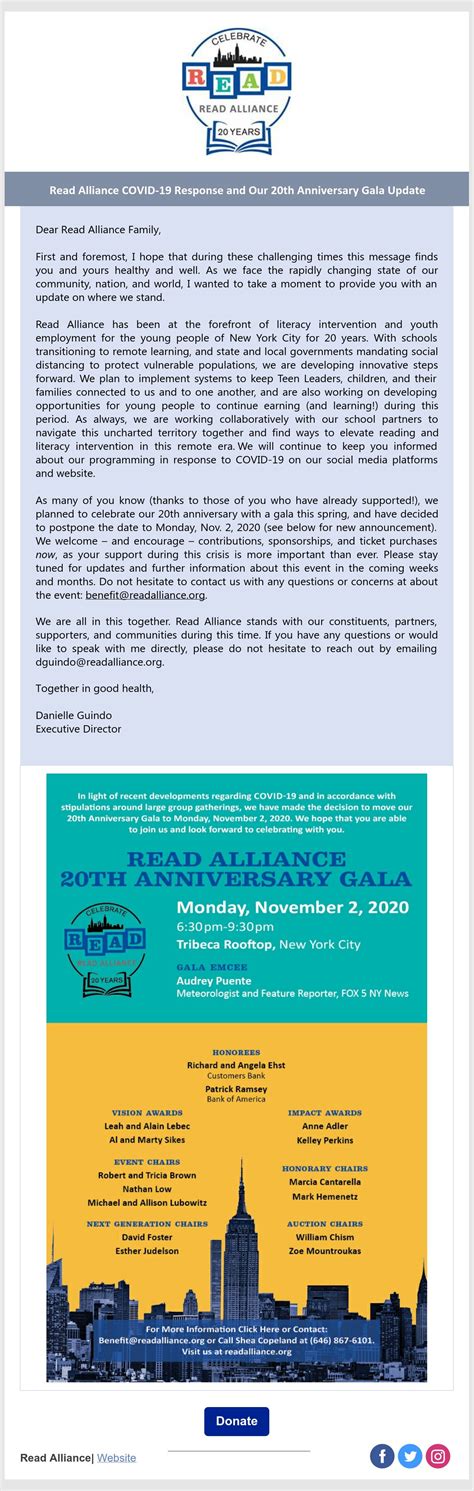 Read Alliance Covid 19 Response And Our 20th Anniversary Gala Update