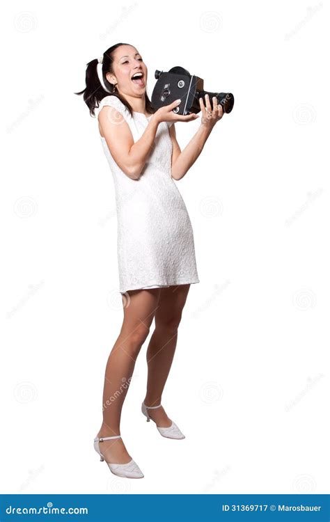 Retro Woman With An Old Camera Stock Image Image Of Happy Pose
