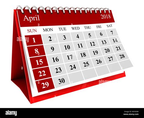 3d Illustration Of April Month Calendar Isolated Over White Background