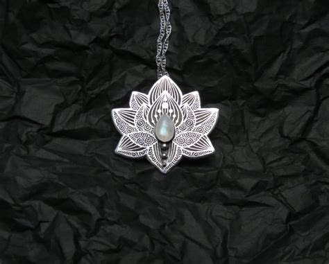Lotus Yoga Pendant In Sterling Silver Moonstone Chakra Etsy Silver