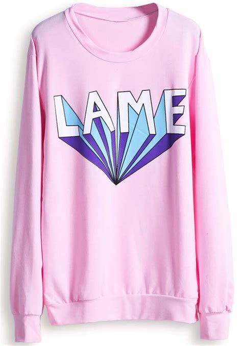 Pink Long Sleeve Lame Print Casual Sweatshirt Sheinsheinside
