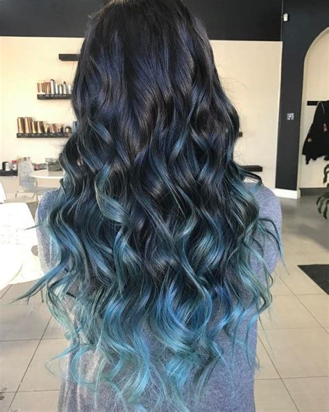 The combination of blue and black colours creates a unique effect; 40 Fairy-Like Blue Ombre Hairstyles | Black hair with ...
