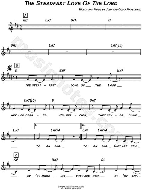 Hillsong The Steadfast Love Of The Lord Sheet Music Leadsheet In D