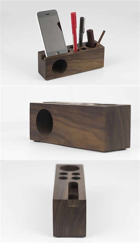 Wooden Speaker Sound Amplifier Iphone Smartphone Stand Dock With Pen