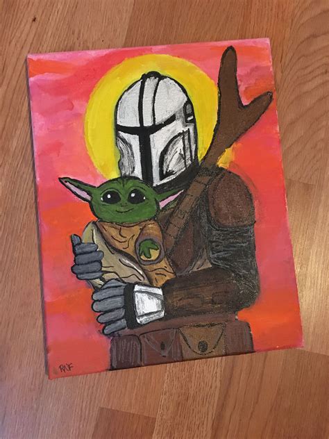 Mandalorian And Baby Yoda Painting In 2022 Star Wars Art Painting