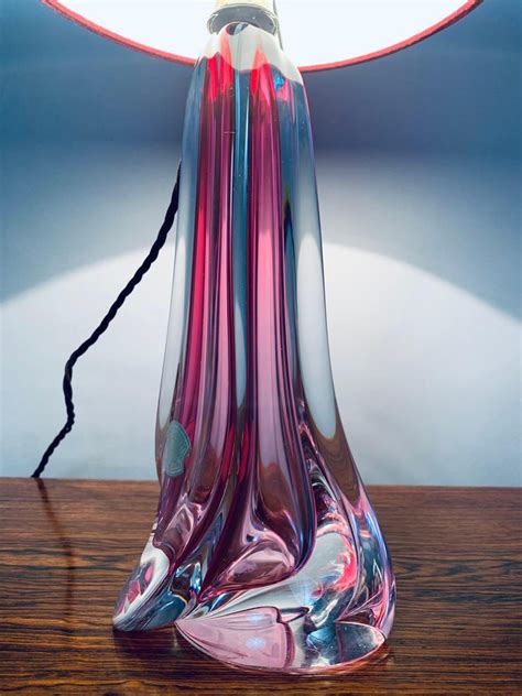 1950s Vintage Belgium Val St Lambert Pink Crystal Glass Table Lamps Inc Shade At 1stdibs