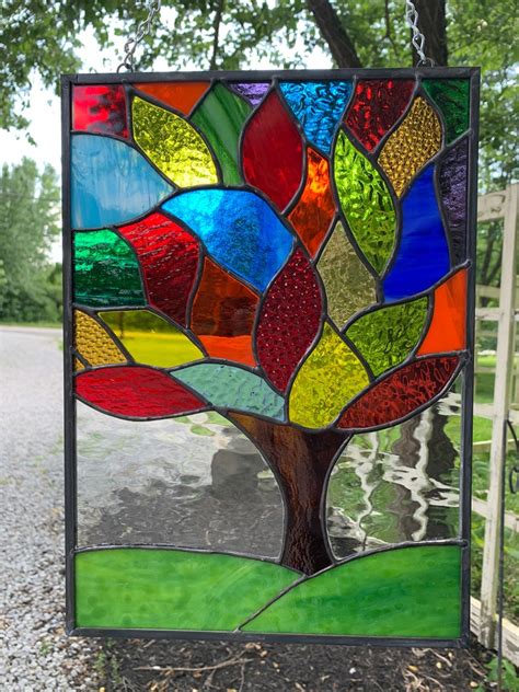 Stained Glass Tree Of Life 105 X 145 Multicolored Etsy