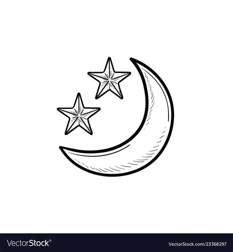 Crescent Moon And Stars Hand Drawn Outline Doodle Vector Image
