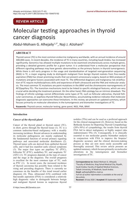 Pdf Molecular Testing Approaches In Thyroid Cancer Diagnosis