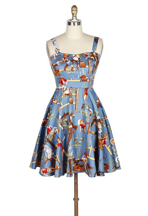 Vintage 1950s Pin Up Dresses 50s 60s Retro Western Beach Girls Print