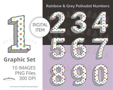 Numbers Clipart Polkadot Rainbow Polka Dot Number Colorful Etsy