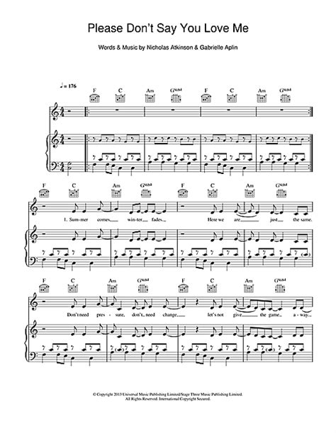 Please Dont Say You Love Me Sheet Music By Gabrielle Aplin Piano