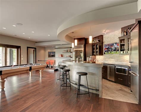 Curved home bar and back unit in oak with country walnut stain colour. Curved Bar | Houzz