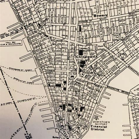 Lower Manhattan Vintage Map Print Street Map Antique Etsy