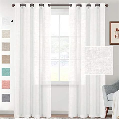 Hversailtex Linen Sheer White Curtains 84 Inches Long Grommet Top