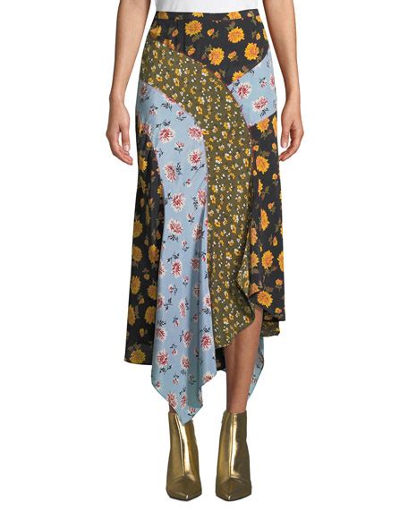 Veronica Beard Mac Floral Silk Handkerchief Midi Skirt Neiman Marcus