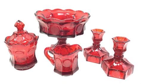Lot Vintage Fostoria Ruby Red Coin Glass Compote