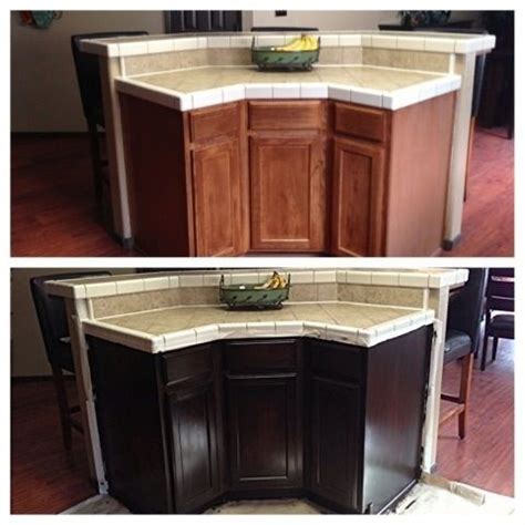 A laminate mcm night stand gets a two tone makeover using gel stain and paint. Stained kitchen cabinets, Kitchen cupboard redo, Home kitchens