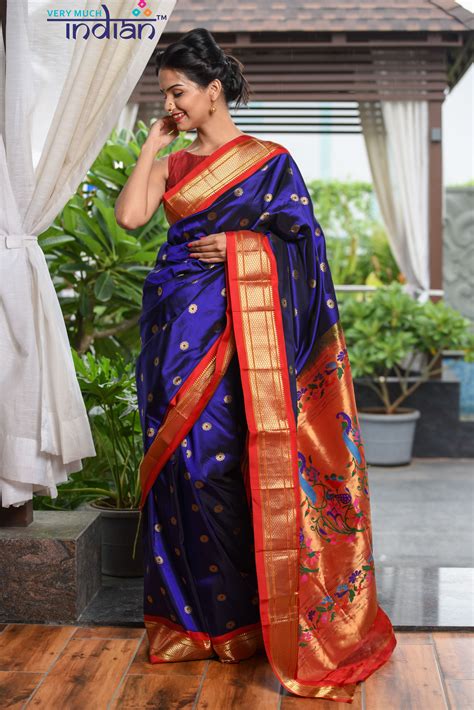 Pure Silk Royal Blue South Paithani Weave With Rich Peacock Pallu