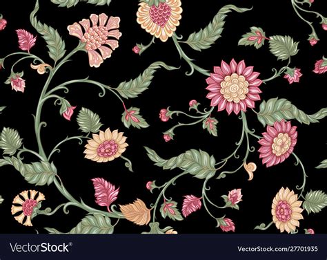 Seamless Indian Floral Ethnic Pattern Colored Vector Image