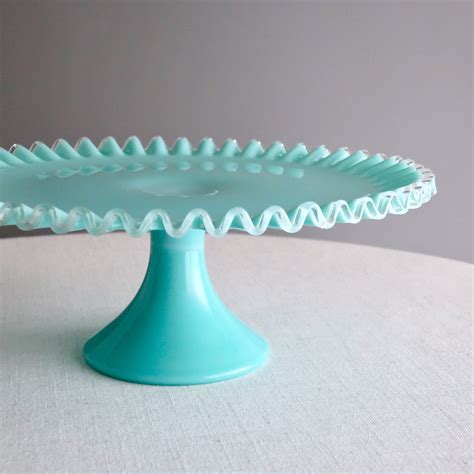 Fenton Turquoise Silver Crest Milk Glass Cake Stand 1950s Etsy