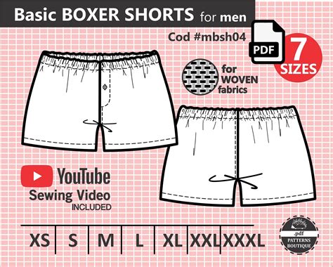 Boxer Shorts For Men Pdf Sewing Pattern And Youtube Video Classic Boxer