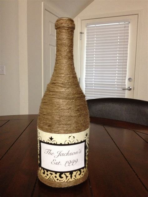 Twine Wrapped Wine Bottle With Scrap Booking Paper Label Wine Bottle