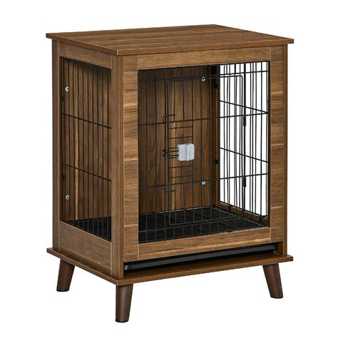 Pawhut Wooden Dog Kennel End Table Furniture With Lockable Magnetic