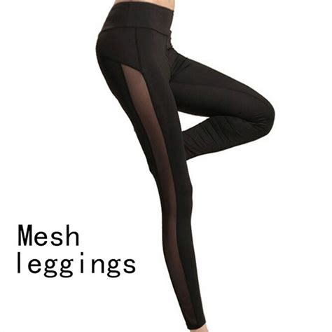 fashion quick dry women leggings sexy side mesh patchwork ladies leggings sexy slim elastic