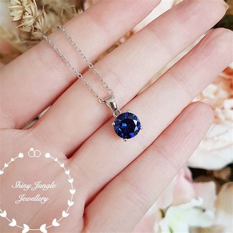 Round Genuine Lab Grown Sapphire Pendant 2 Carats Royal Blue Sapphire