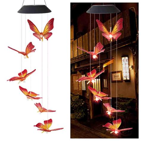 Led Solar Butterfly Wind Chime Light Solar Hanging Lights Outdoor