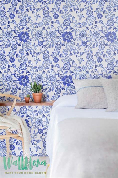 Blue Floral Pattern Wallpaper Floral Wallpaper