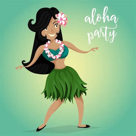 Hawaiian Aloha Party Invitation With Hawaiian Hula Dancing Girl In Tropical Jungle With Palm
