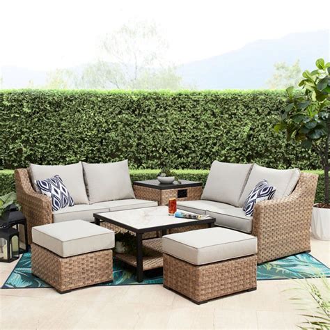 better homes and gardens river oaks all weather wicker outdoor ottomans 2 pack beige walmart