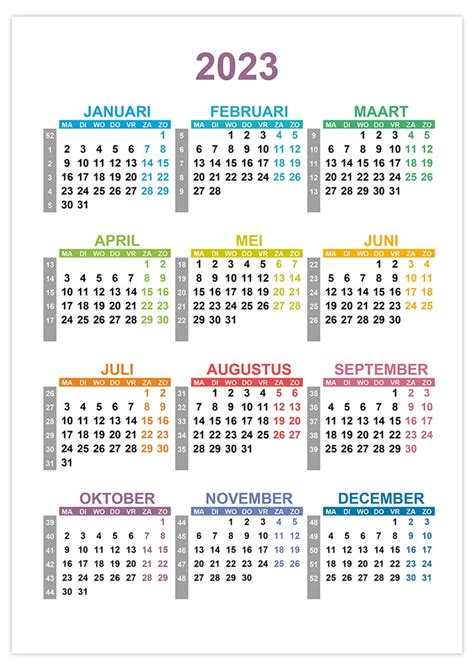 Kalender 2023 Met Weeknummers