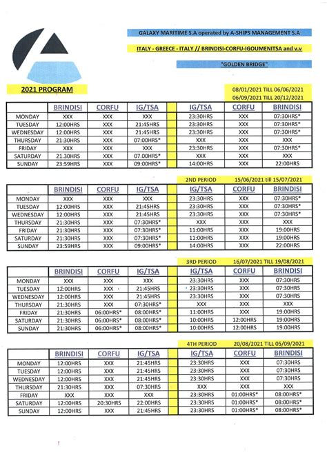 Schedules - A ships