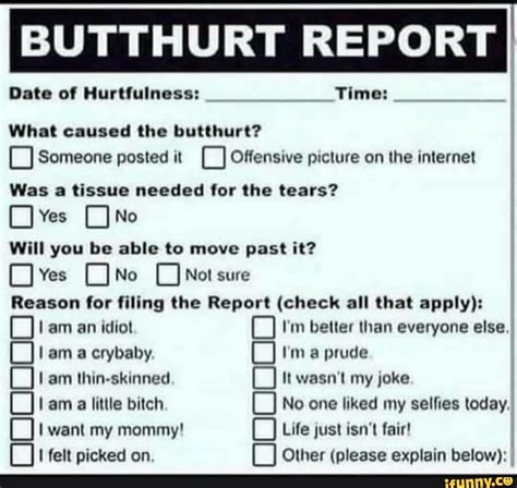 Butthurt Report Date Of Hurtfulness Time What Caused The Butthurt