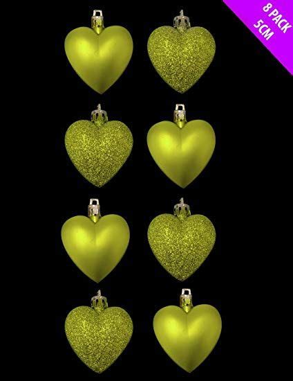 Toyland 8 X 5cm Lime Green Glitter Matt Heart Shaped Christmas Tree