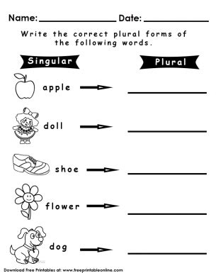 singular  plural worksheet  images plurals worksheets